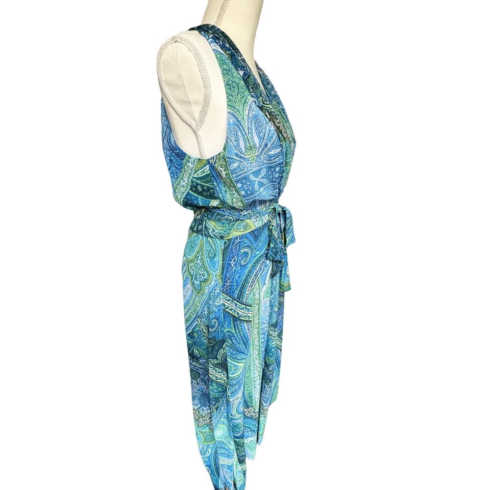 London Times Blue Green Zippered Paisley Print Maxi Dress Women's 8 Medium - Picture 7 of 14